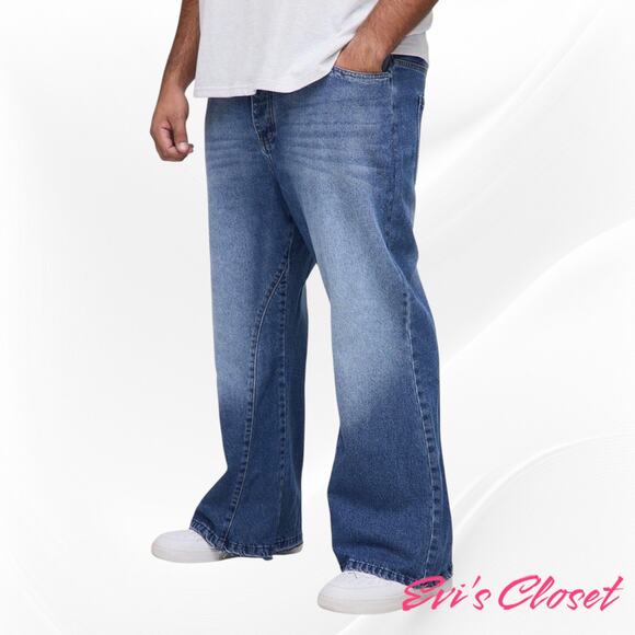 Boohoo Man Wide-Leg Jeans Blue Light Wash Vintage Style S 30 - Picture 1 of 8